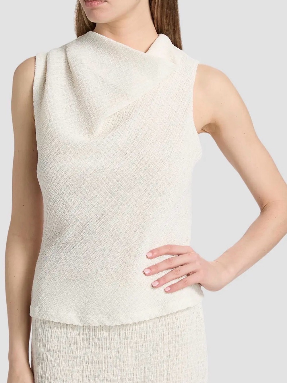 Vince Shadow Grid Ivory Textured Cowl Neck Sleeveless Top Japanese Minimalist